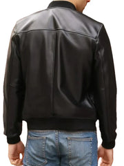 Black PU Bomber Leather Jacket