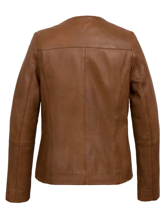 Tan Brown Collarless Biker Jacket