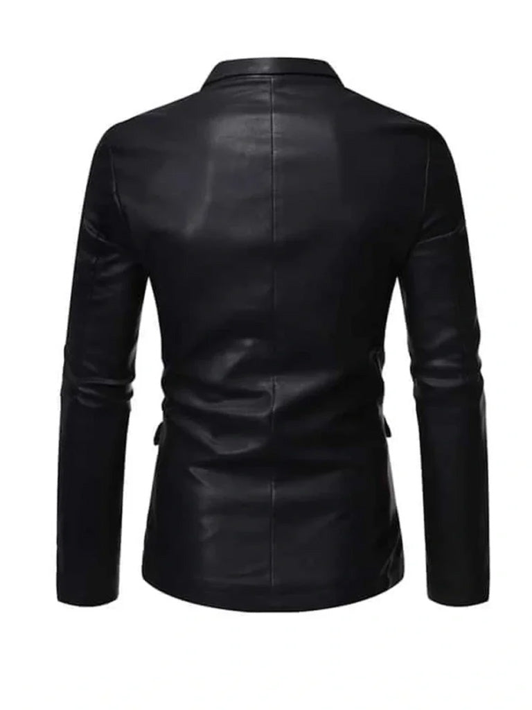 Black Lapel Style Genuine Leather Blazer