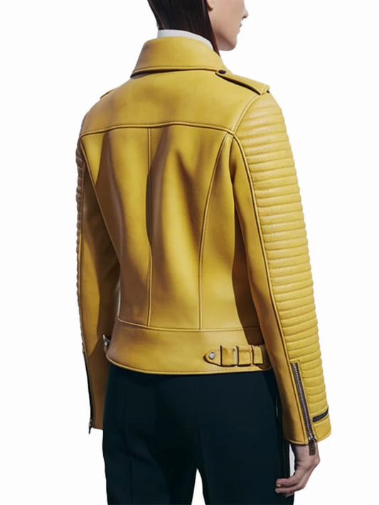 Women's Cafe Racer Yellow Gourmet Biker Leather Jacket