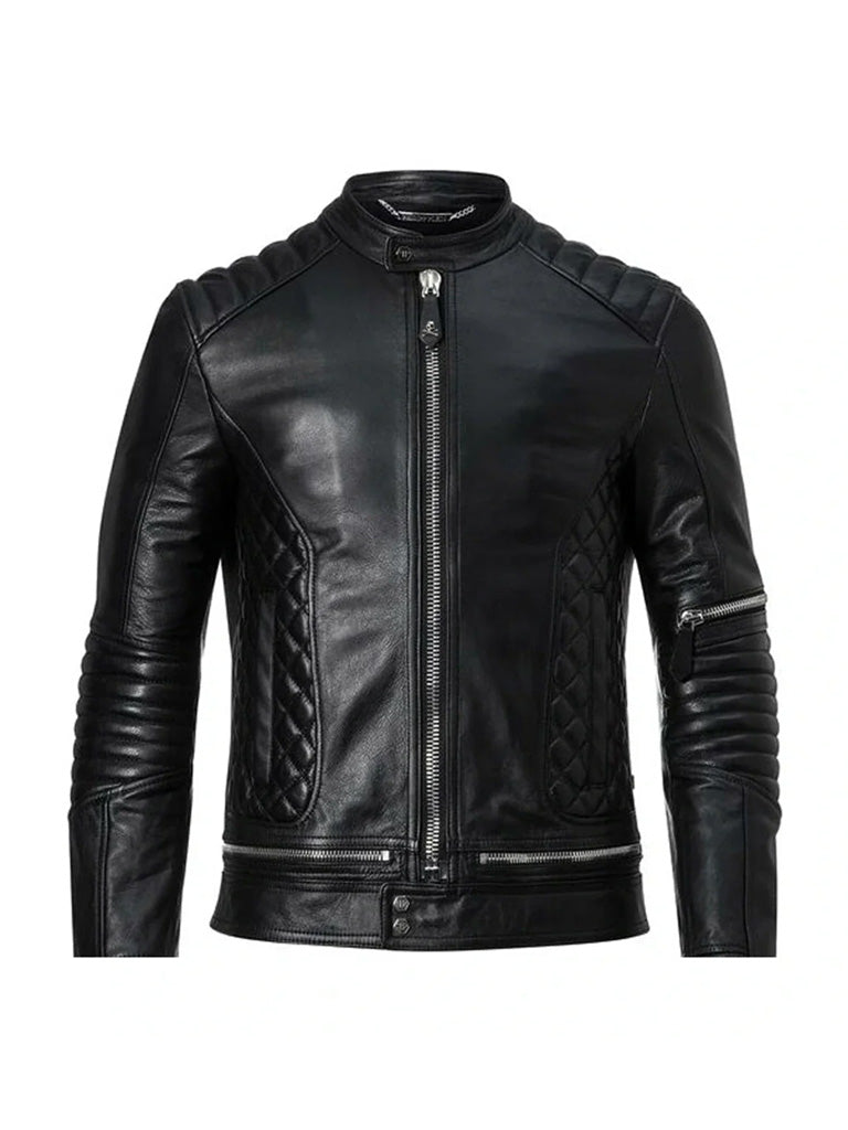 Black Bomber Quilted Leather Jacket