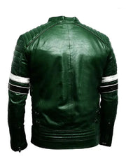 Dark Green with White Stripe Vintage Leather Jacket