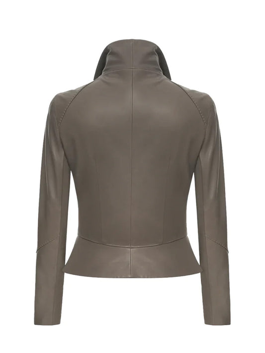 Grey Biker Leather Jacket