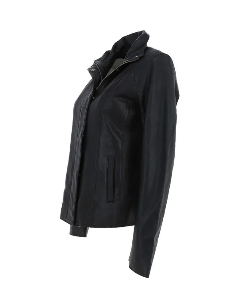 Lambskin Black Cafe Racer Leather Jacket