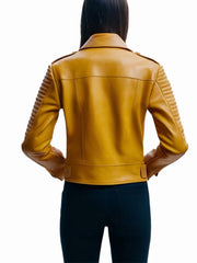 Mustard Yellow Euphoria Leather Biker Jacket