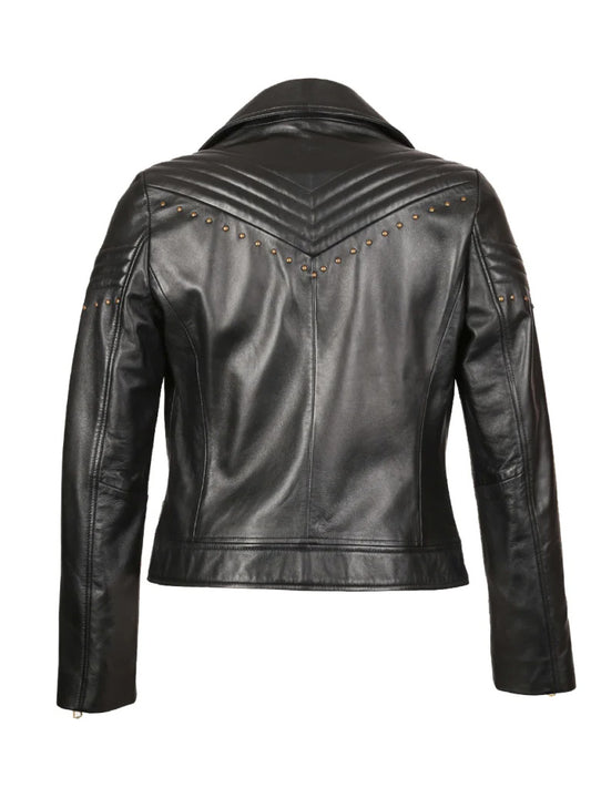 Womens Black Biker Style Real Leather Jacket