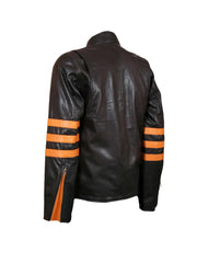 Orange Stripes Black Biker Leather Jacket