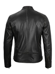 Dodge Black Leather Cafe Racer Jacket