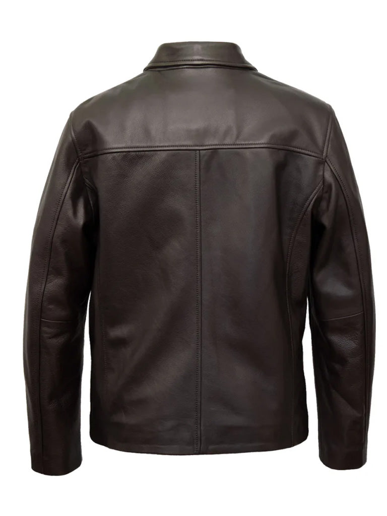 Shirt Style Dark Brown Genuine Leather Jacket