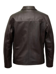 Shirt Style Dark Brown Genuine Leather Jacket