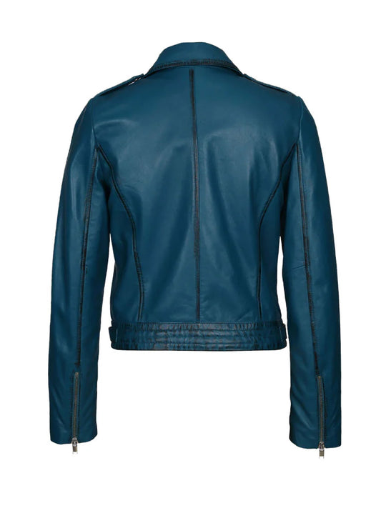 Blue Biker Genuine Leather Jacket