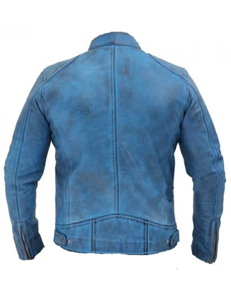 Sky Blue Motorcycle Style Leather Jacket