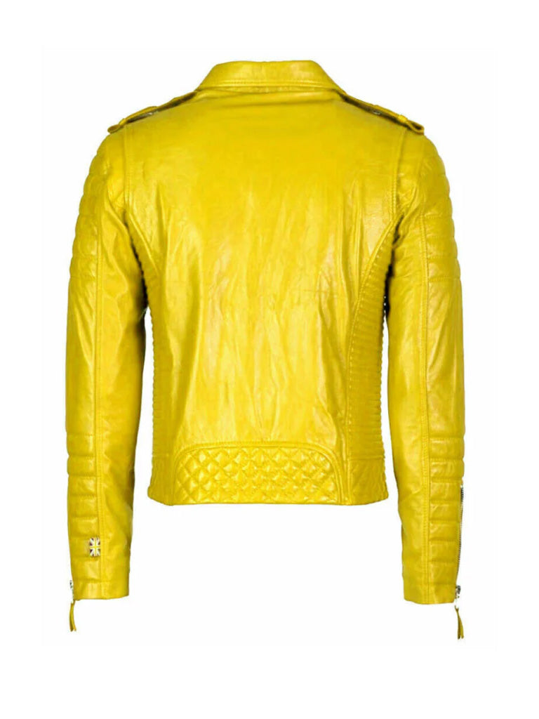 Cafe Racer Yellow Biker Leather Jacket