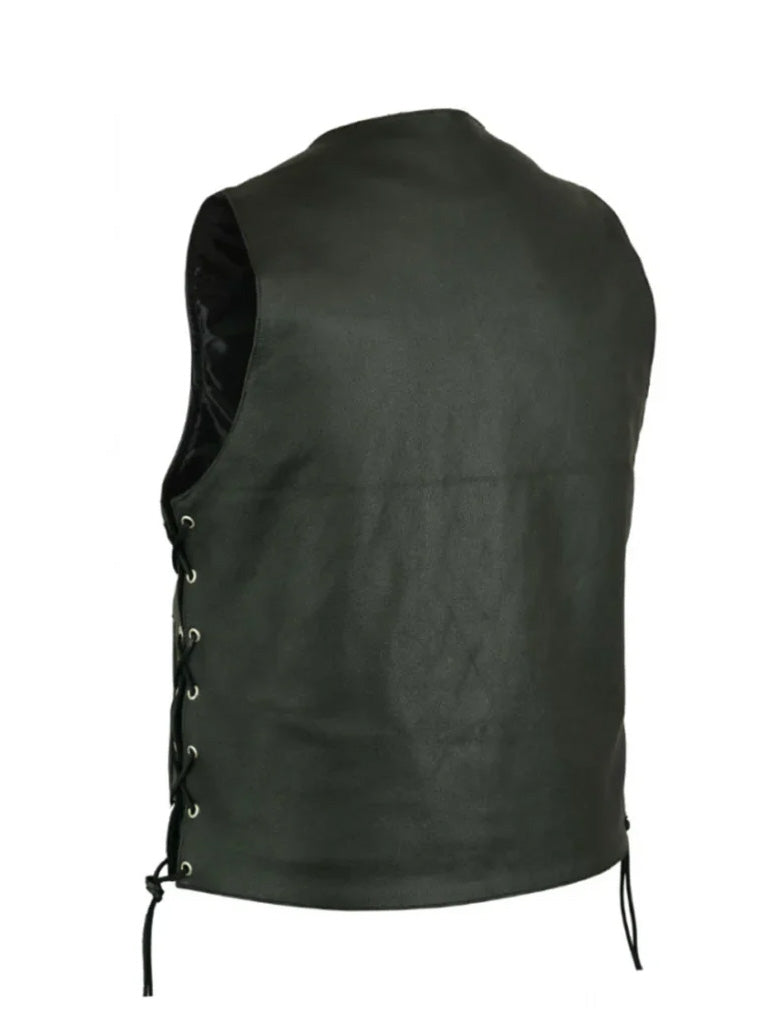 Black Biker Style Side Laced Up Leather vest