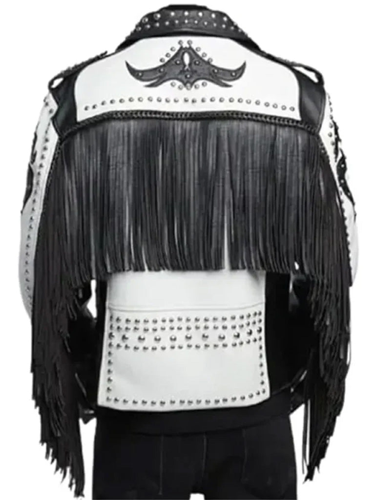 White Leather Studded Motorcycle Jacket