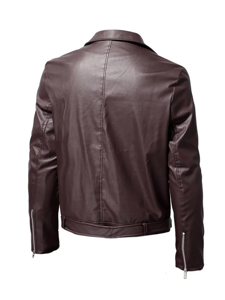 Elegant Brown Lapel Style Biker Leather Jacket