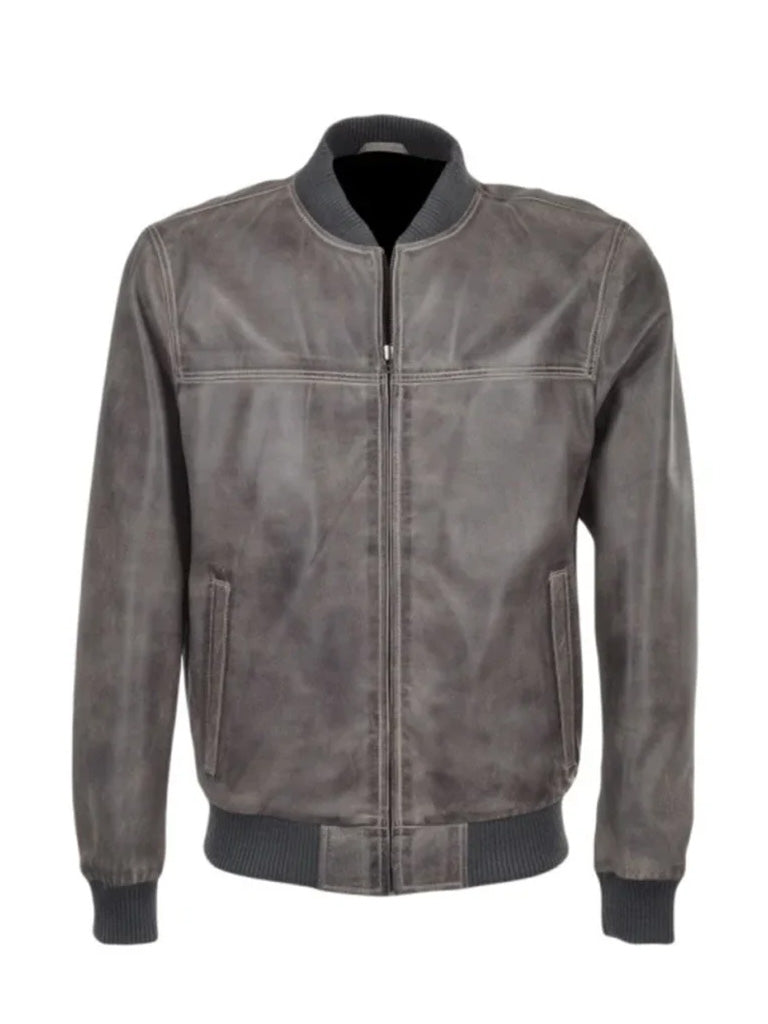 Distressed Brown Bomber Leather Jacket