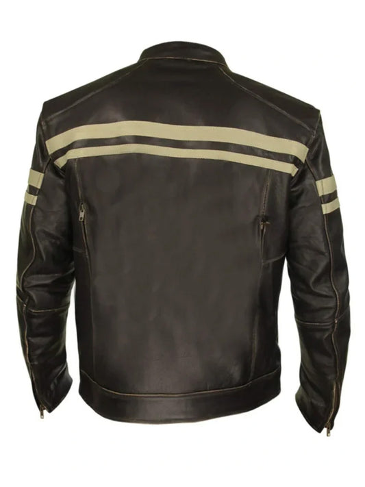 Biker Brown And White Leather Jacket