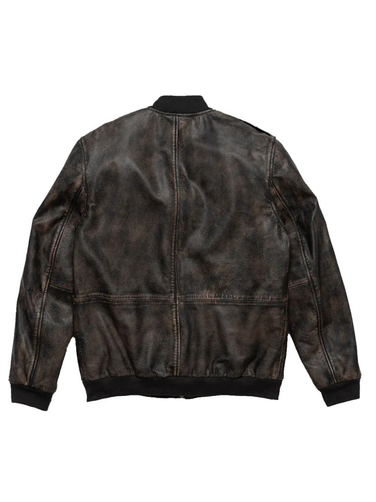 Cognac Dark Brown Bomber Leather Jacket