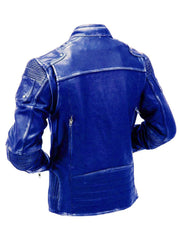 Dark Blue Cafe Racer Leather Jacket