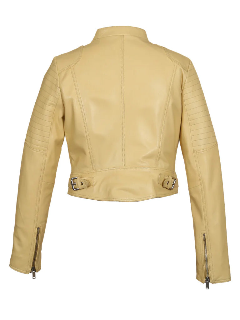 Yellow Biker Short Leather Jacket