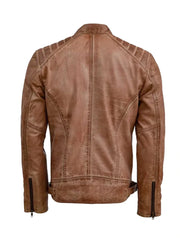 Waxed Tan Biker Style Real Leather Jacket