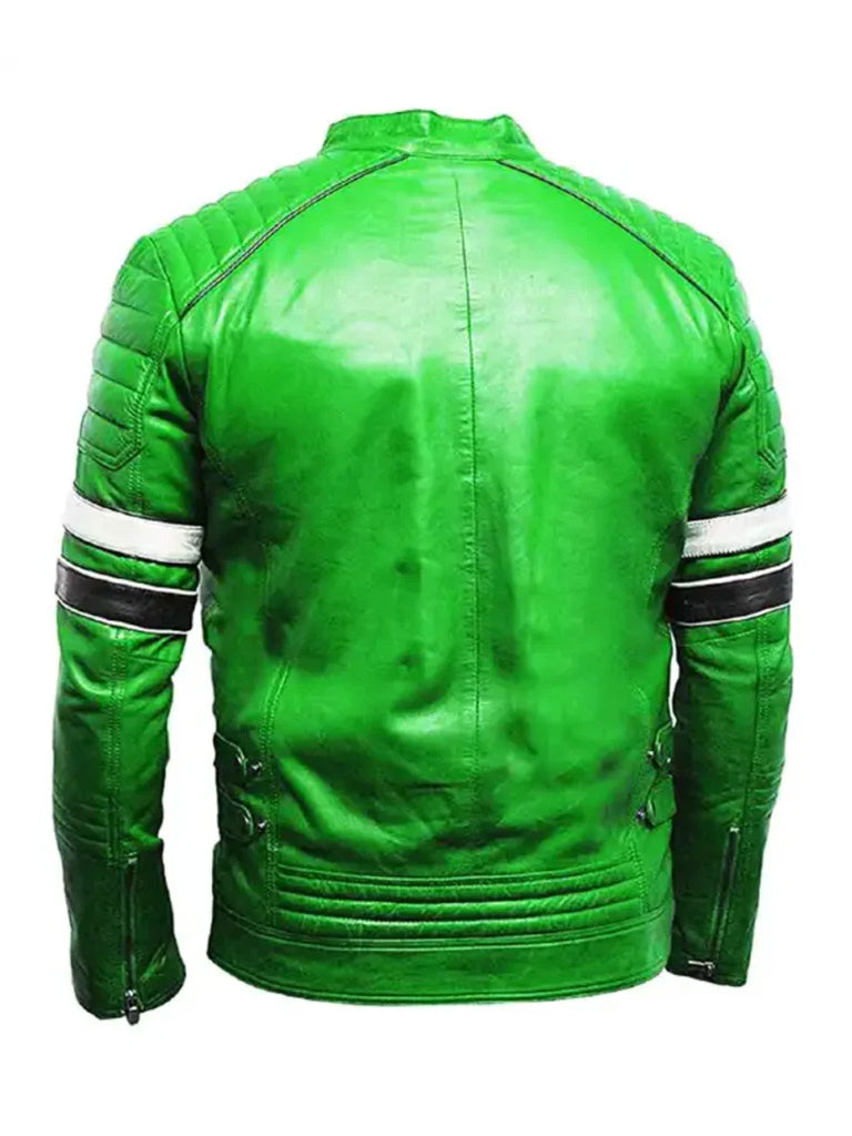 Green Retro Biker Genuine Leather Jacket