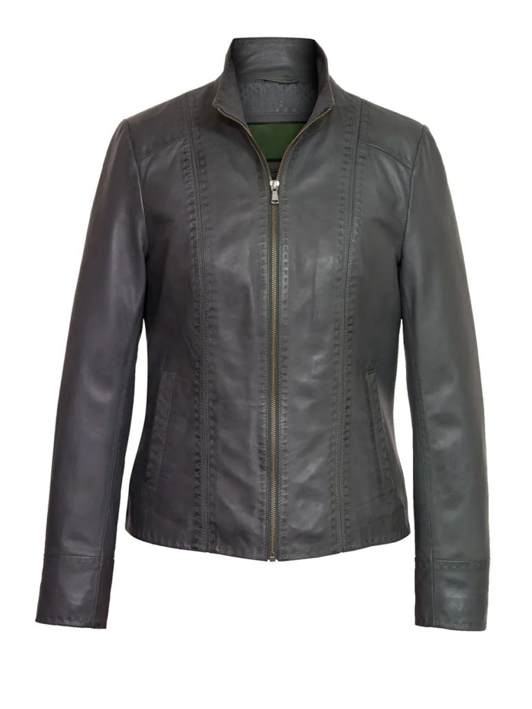 Biker Grey Leather Jacket