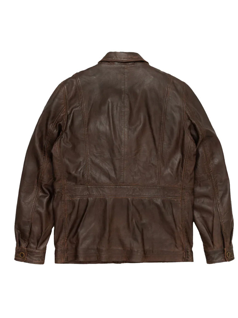 Chocolate Brown Trucker Style Leather Jacket