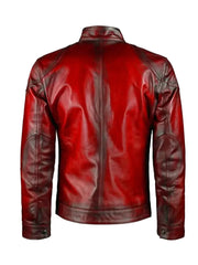 Red Biker Cafe Racer Genuine Leather Jacket