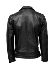 Black Biker Style Quilted Leather Jacket