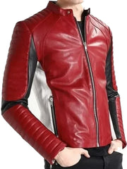 Red Quilted Biker Genuine Leather Jacket