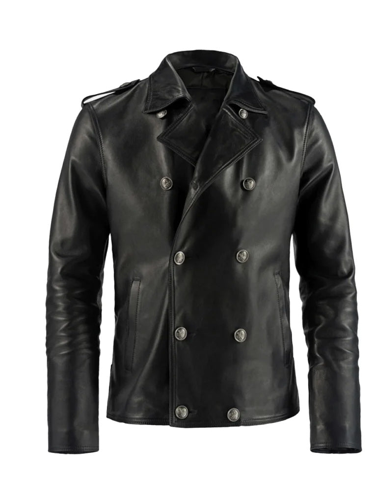 Black Chef Style Genuine Leather Jacket