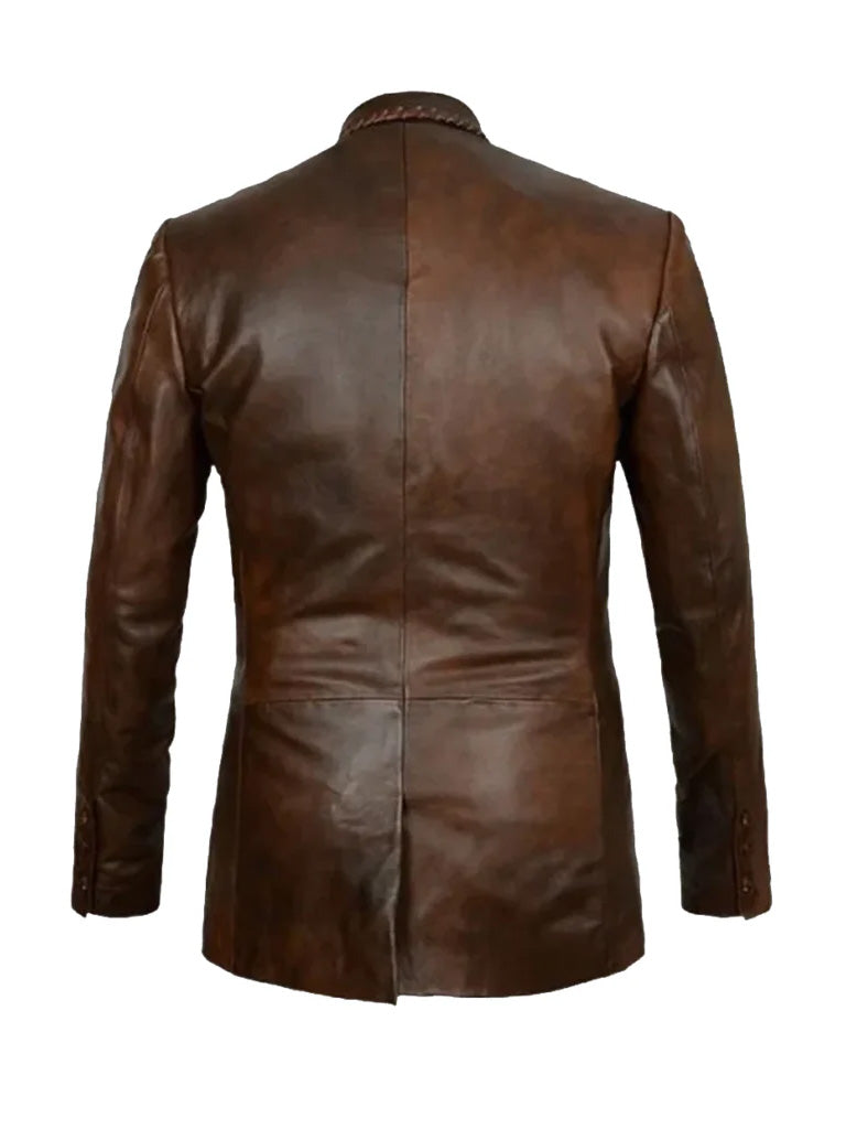 Distressed Brown Leather Blazer