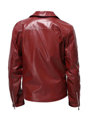 Casual Style Red Biker Leather Jacket