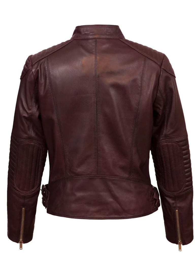 Burgundy Biker Leather Jacket