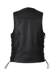 Black Leather Vest with Braids and Side Laces