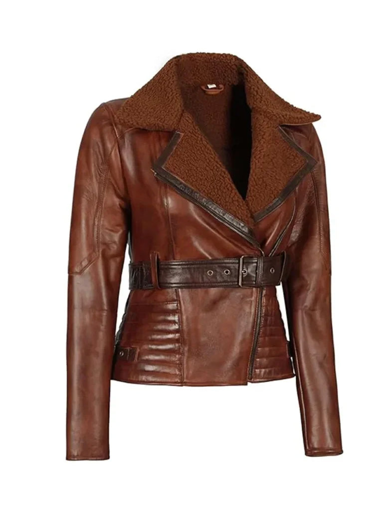 Brown Sherpa Leather Jacket