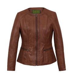 Collarless Brown Leather Jackets