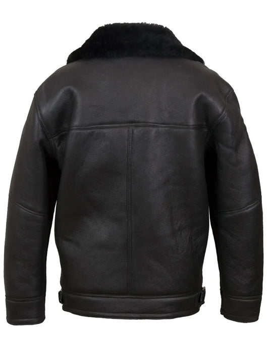 Black Lapel Style Shearling Leather Jacket