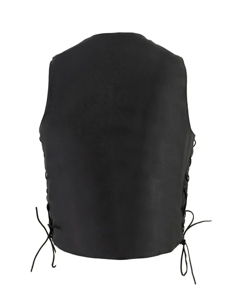 Black V Shape Side Lece Up Genuine Leather Vest