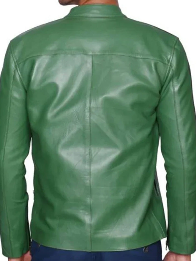 Green Motorcycle Jacket With Black stripe