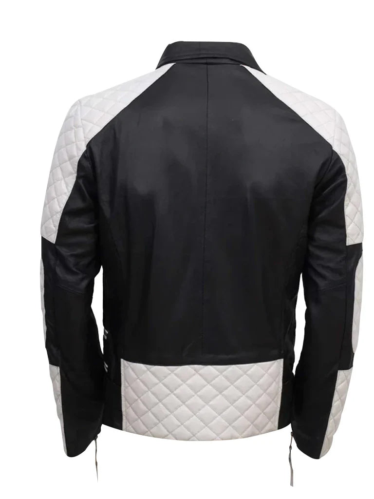 White and Black Biker Genuine Leather Jacket