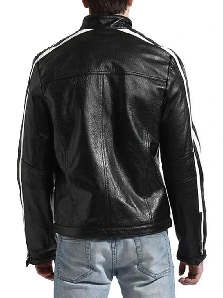 Stripe Real Lambskin Soft Leather Jacket