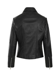 Black Biker Style Bold Lined Leather Jacket