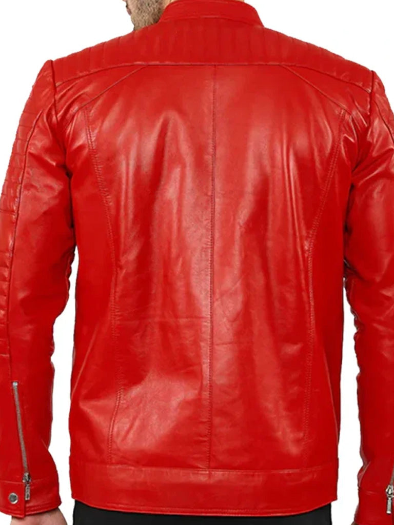 Red Biker Motorcycle Cafe Racer Premium Quality Leather Jacket