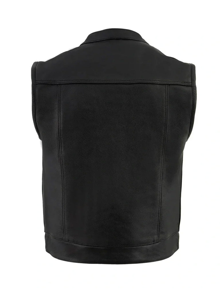 Black Motorcycle Style Genuine Leather Vest