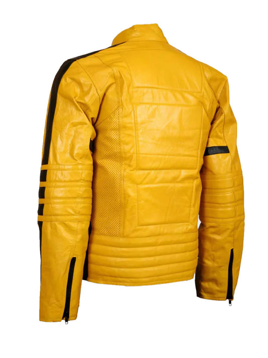 Yellow Patches Stripes Leather Jacket
