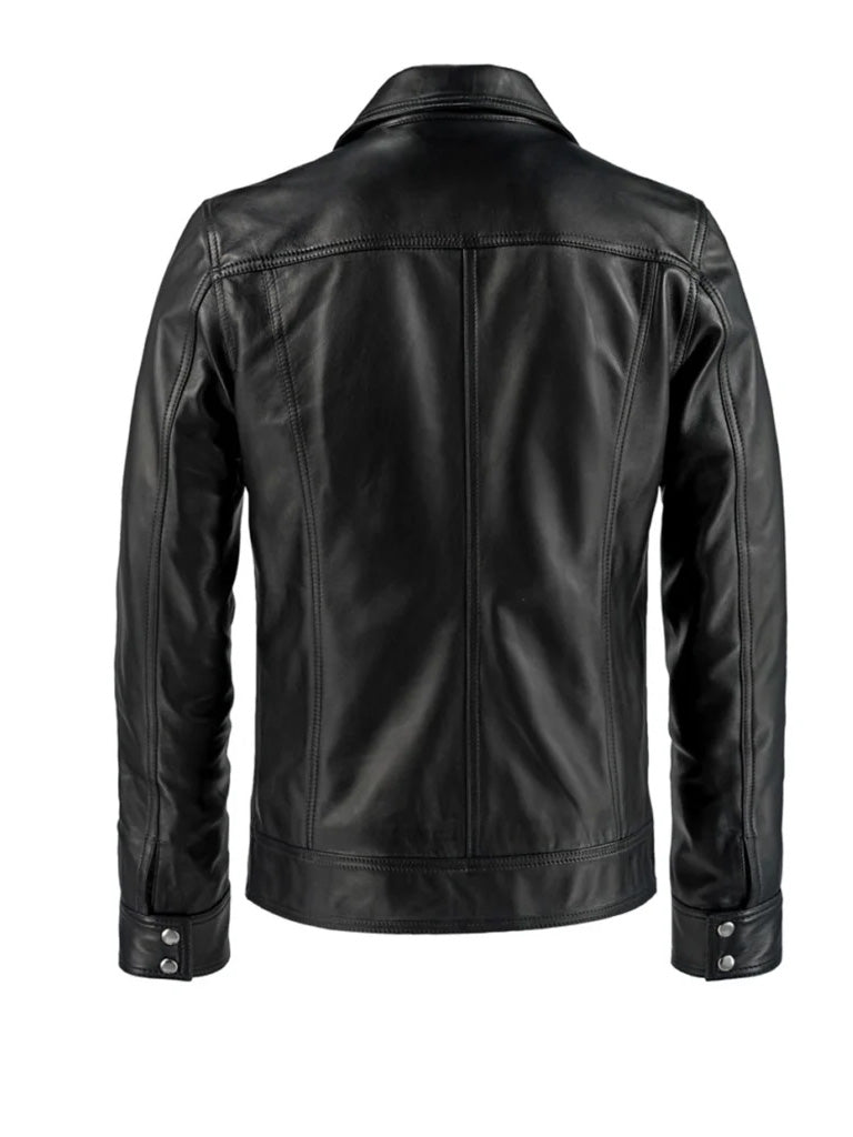 Black Shirt Style Biker Leather Jacket