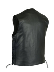 Black Side Lece Up Biker Genuine Leather Vest